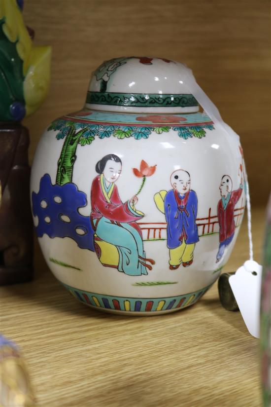 A near pair of Chinese blue and white baluster vases and covers, 28cm and sundry Oriental ceramics (14)